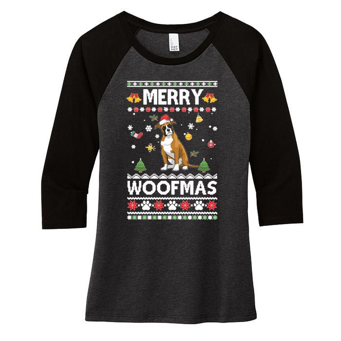 Merry Woofmas Boxer Santa Reindeer Ugly Christmas Xmas Sweatshirt Women's Tri-Blend 3/4-Sleeve Raglan Shirt