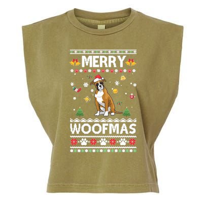 Merry Woofmas Boxer Santa Reindeer Ugly Christmas Xmas Sweatshirt Garment-Dyed Women's Muscle Tee