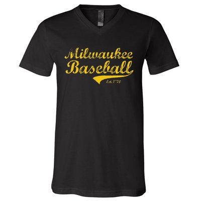 Milwaukee Wisconsin Baseball Fan Retro Vintage V-Neck T-Shirt