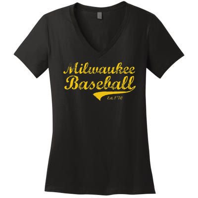 Milwaukee Wisconsin Baseball Fan Retro Vintage Women's V-Neck T-Shirt