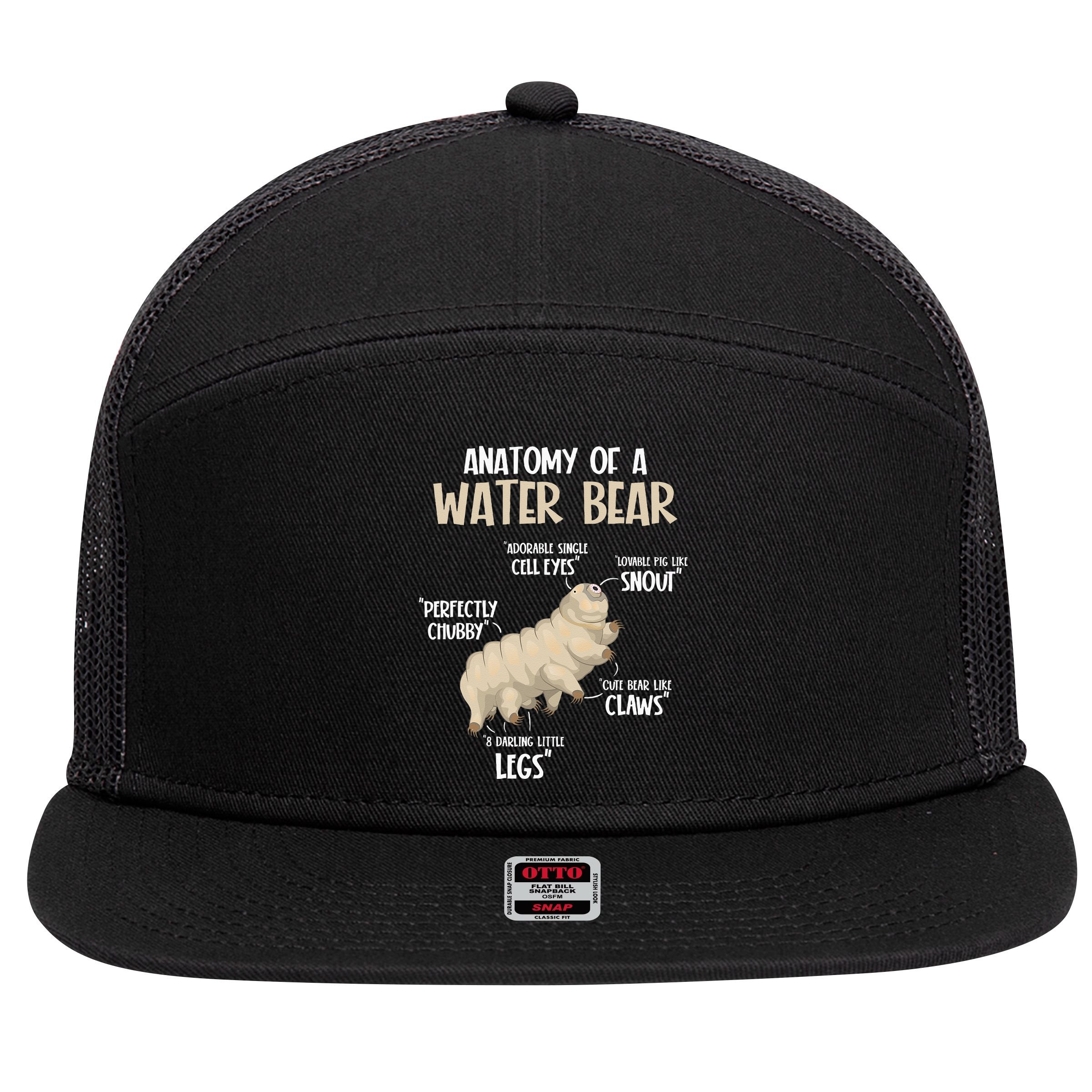Microbiology Water Bear Science Facts Tardigrade Anatomy 7 Panel Mesh Trucker Snapback Hat