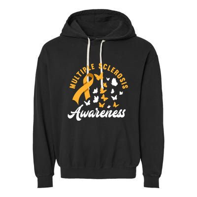 Ms Warrior Butterfly Ms Multiple Sclerosis Awareness Great Gift Garment-Dyed Fleece Hoodie