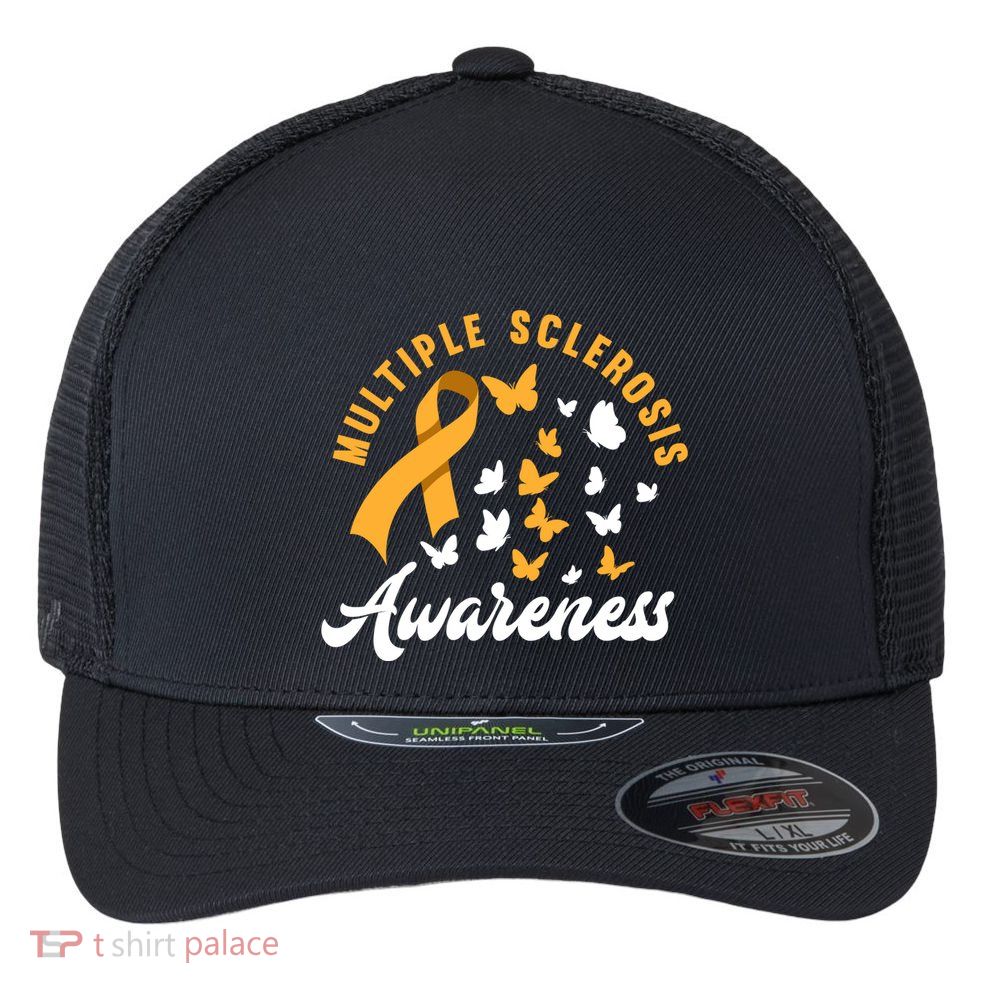 Ms Warrior Butterfly Ms Multiple Sclerosis Awareness Great Gift Flexfit Unipanel Trucker Cap