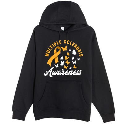 Ms Warrior Butterfly Ms Multiple Sclerosis Awareness Great Gift Premium Pullover Hoodie