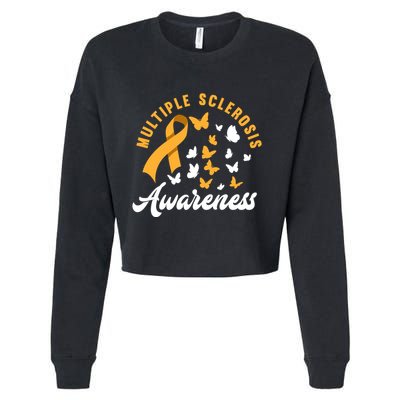 Ms Warrior Butterfly Ms Multiple Sclerosis Awareness Great Gift Cropped Pullover Crew