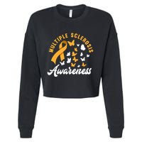 Ms Warrior Butterfly Ms Multiple Sclerosis Awareness Great Gift Cropped Pullover Crew