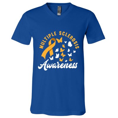 Ms Warrior Butterfly Ms Multiple Sclerosis Awareness Great Gift V-Neck T-Shirt