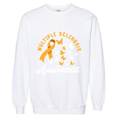 Ms Warrior Butterfly Ms Multiple Sclerosis Awareness Great Gift Garment-Dyed Sweatshirt