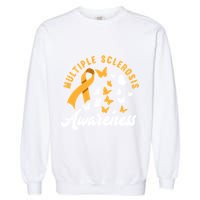 Ms Warrior Butterfly Ms Multiple Sclerosis Awareness Great Gift Garment-Dyed Sweatshirt