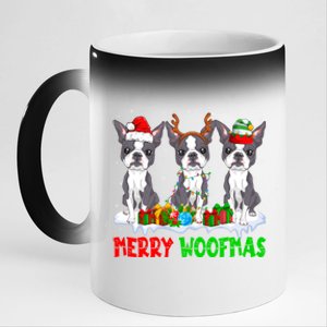 Merry Woofmas Boston Terrier Dog Lover Christmas Pajama Great Gift 11oz Black Color Changing Mug