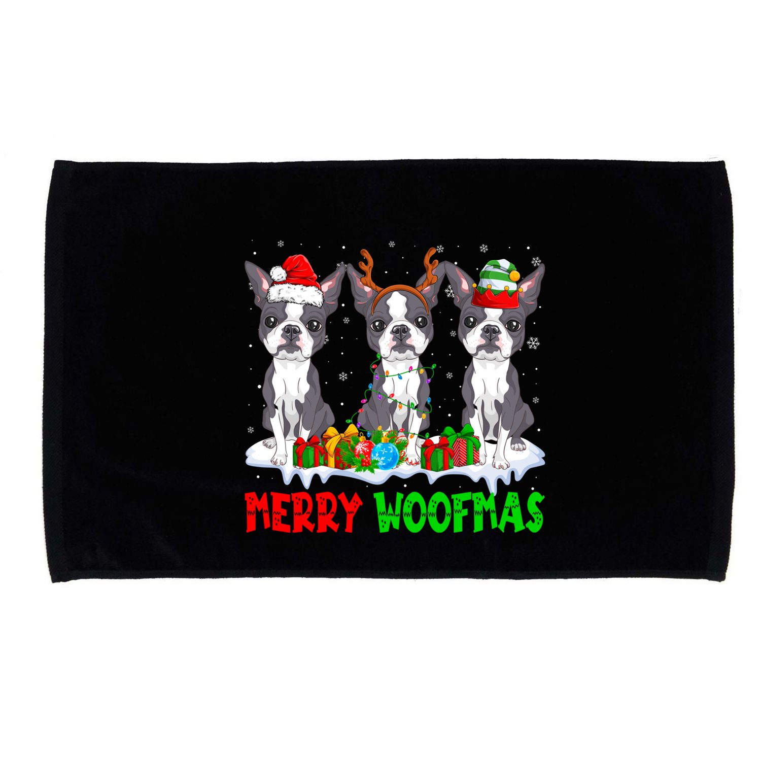 Merry Woofmas Boston Terrier Dog Lover Christmas Pajama Great Gift Microfiber Hand Towel