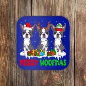 Merry Woofmas Boston Terrier Dog Lover Christmas Pajama Great Gift Coaster