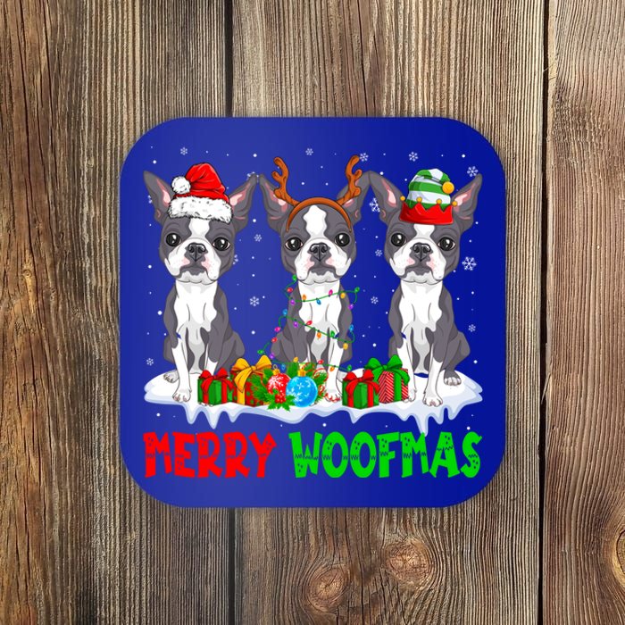 Merry Woofmas Boston Terrier Dog Lover Christmas Pajama Great Gift Coaster