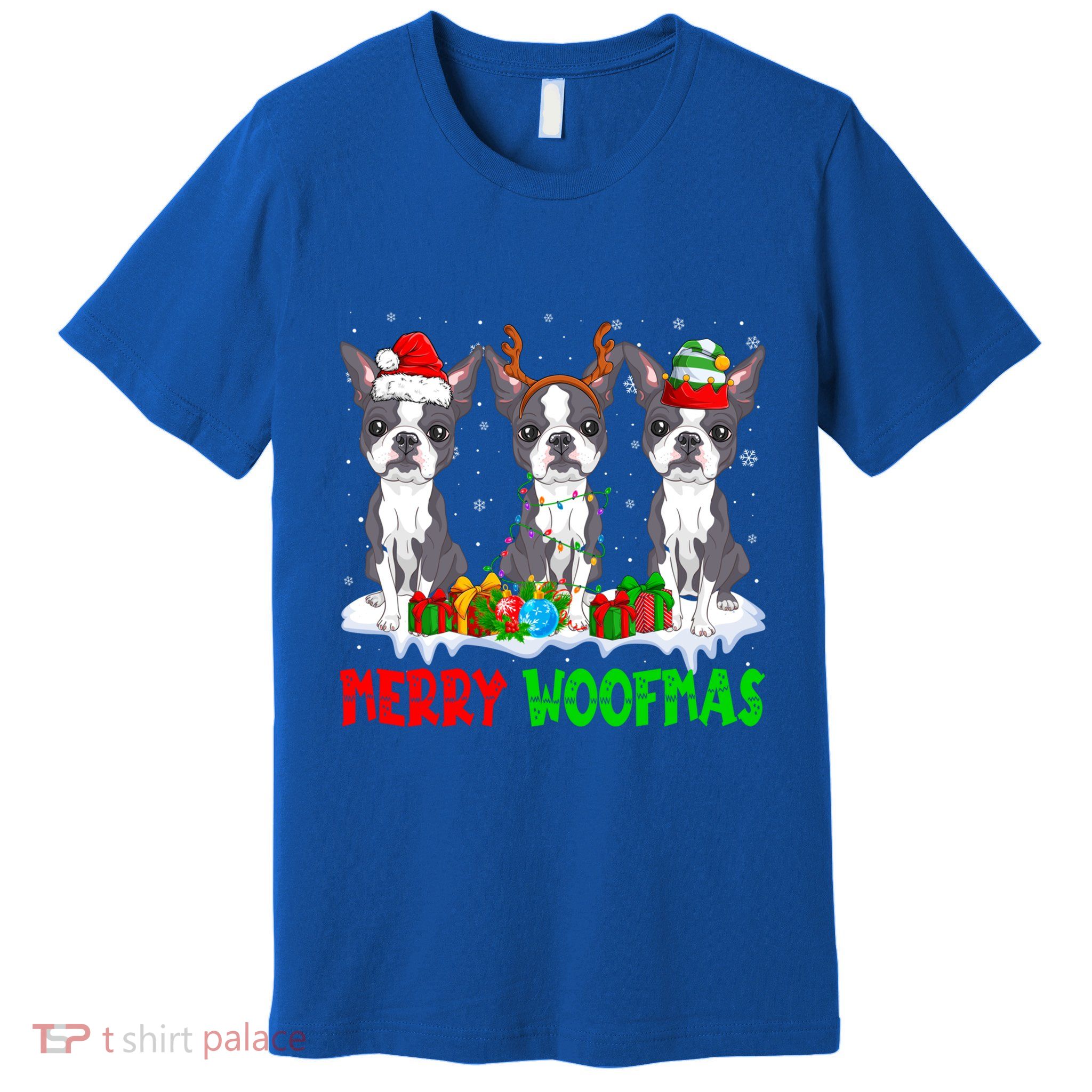 Merry Woofmas Boston Terrier Dog Lover Christmas Pajama Great Gift Premium T-Shirt