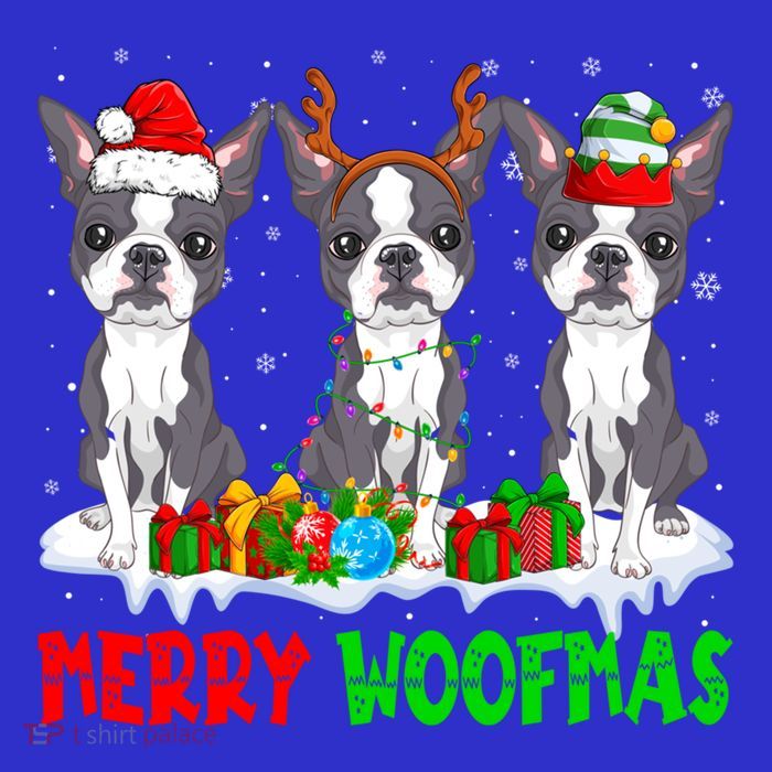 Merry Woofmas Boston Terrier Dog Lover Christmas Pajama Great Gift Premium T-Shirt