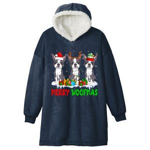 Merry Woofmas Boston Terrier Dog Lover Christmas Pajama Great Gift Hooded Wearable Blanket