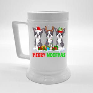 Merry Woofmas Boston Terrier Dog Lover Christmas Pajama Great Gift Beer Stein