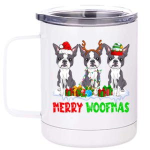 Merry Woofmas Boston Terrier Dog Lover Christmas Pajama Great Gift 12 oz Stainless Steel Tumbler Cup