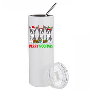 Merry Woofmas Boston Terrier Dog Lover Christmas Pajama Great Gift Stainless Steel Tumbler