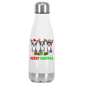 Merry Woofmas Boston Terrier Dog Lover Christmas Pajama Great Gift Stainless Steel Insulated Water Bottle