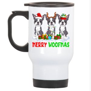 Merry Woofmas Boston Terrier Dog Lover Christmas Pajama Great Gift Stainless Steel Travel Mug