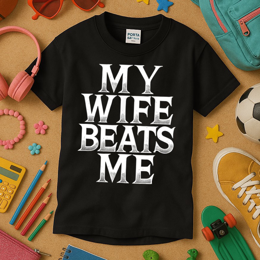 My Wife B.e.a.t.s Me Funny Husband Joke  Kids T-Shirt