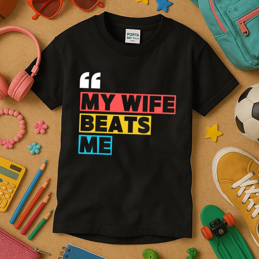 My Wife Beats Me - Funny Husband  Kids T-Shirt