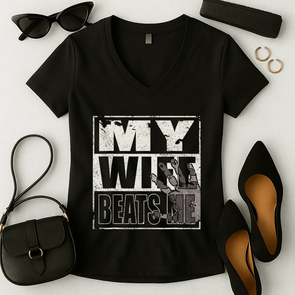 My Wife Beats Me - Husband  Women's V-Neck T-Shirt