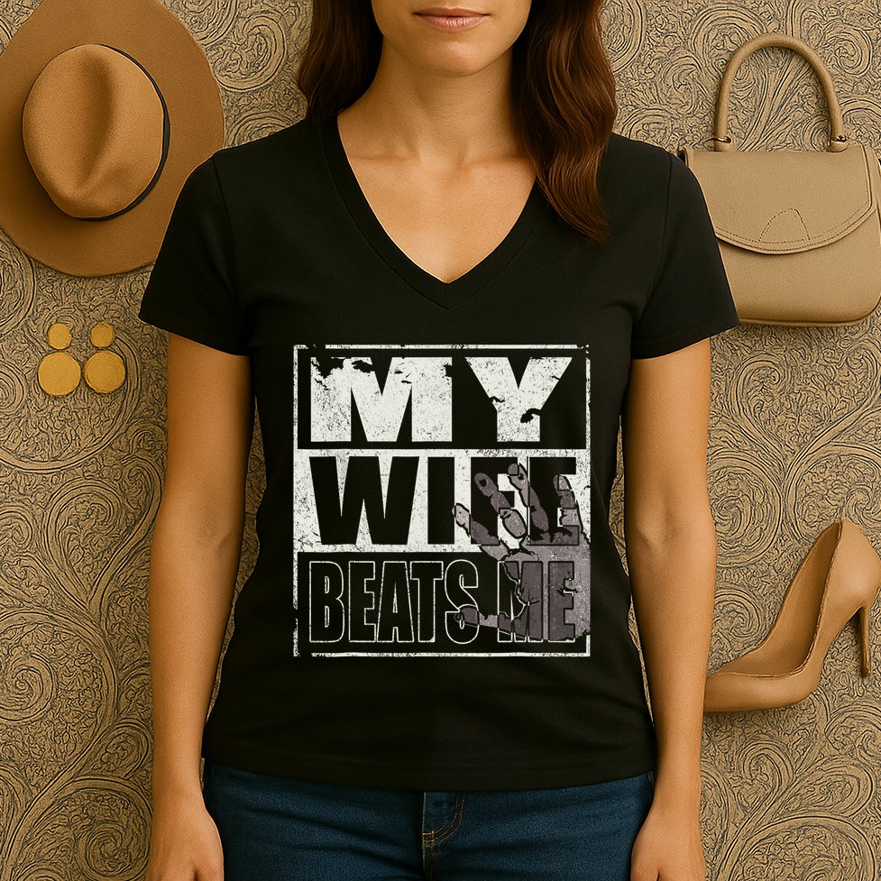 My Wife Beats Me - Husband  Women's V-Neck T-Shirt