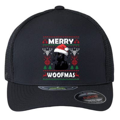 Merry Woofmas Black Lab Santa Hat Dog Xmas Gift Flexfit Unipanel Trucker Cap