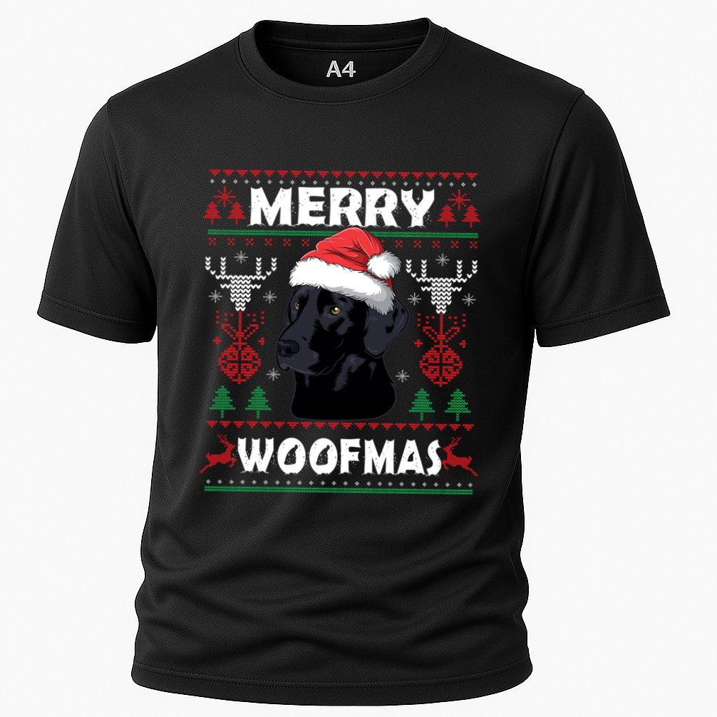 Merry Woofmas Black Lab Santa Hat Dog Xmas Gift Cooling Performance Crew T-Shirt