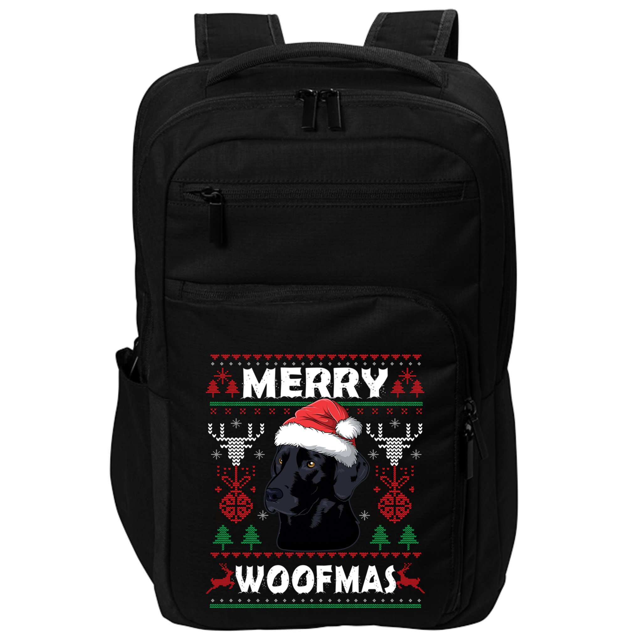 Merry Woofmas Black Lab Santa Hat Dog Xmas Gift Impact Tech Backpack
