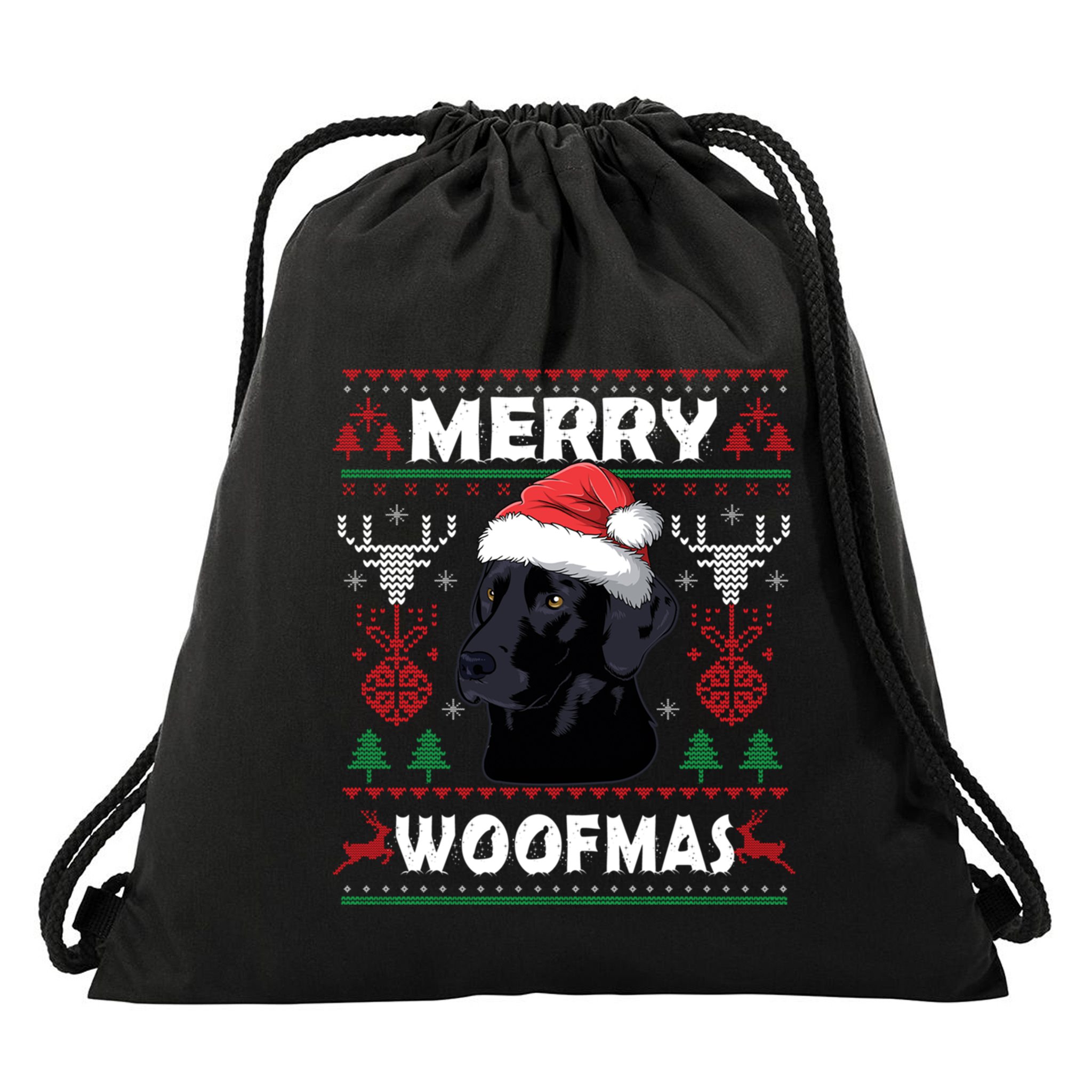 Merry Woofmas Black Lab Santa Hat Dog Xmas Gift Drawstring Bag