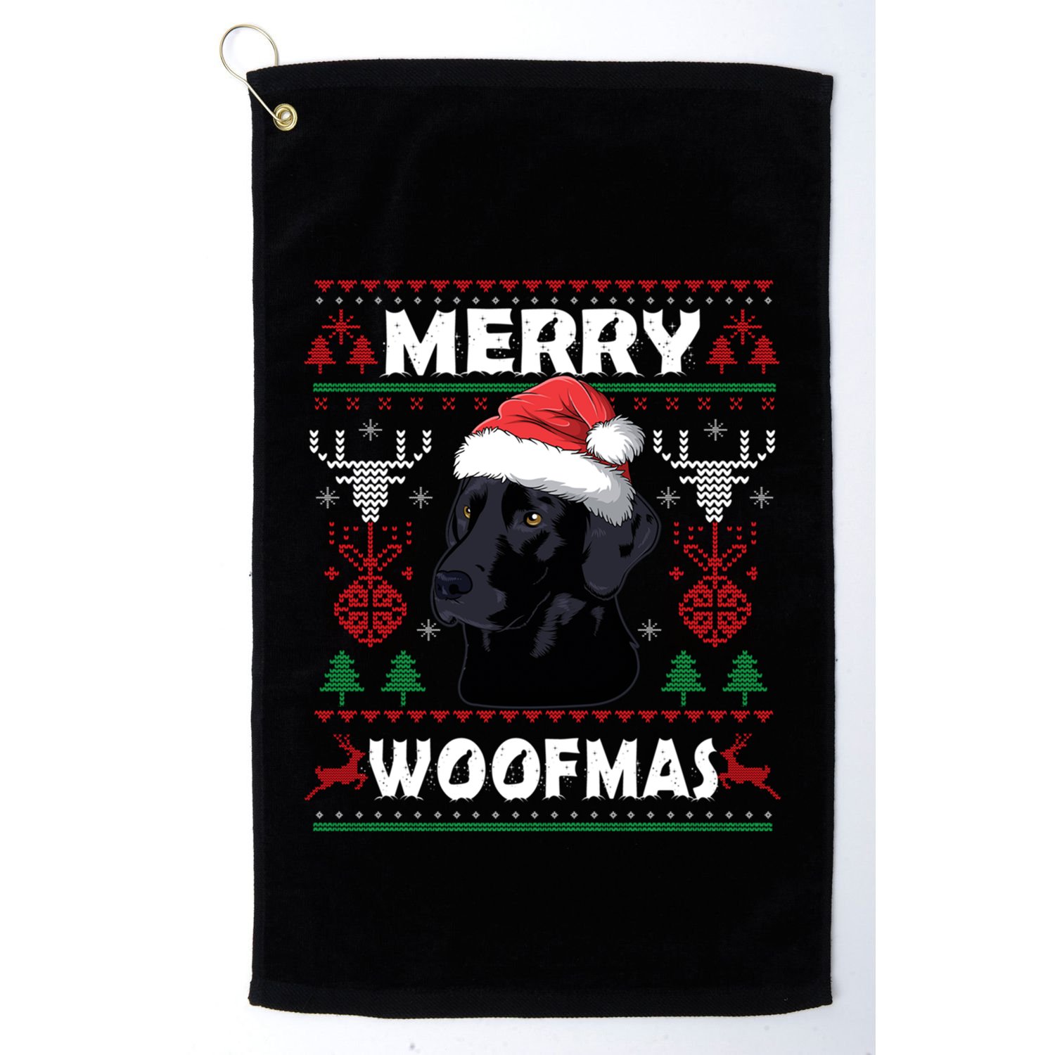 Merry Woofmas Black Lab Santa Hat Dog Xmas Gift Golf Towel