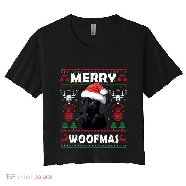 Merry Woofmas Black Lab Santa Hat Dog Xmas Gift Crop Top