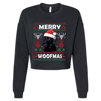 Merry Woofmas Black Lab Santa Hat Dog Xmas Gift Cropped Pullover Crew