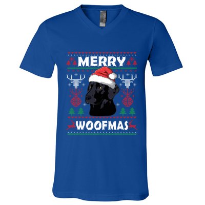 Merry Woofmas Black Lab Santa Hat Dog Xmas Gift V-Neck T-Shirt
