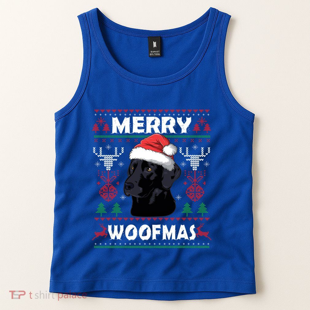 Merry Woofmas Black Lab Santa Hat Dog Xmas Gift Tank Top