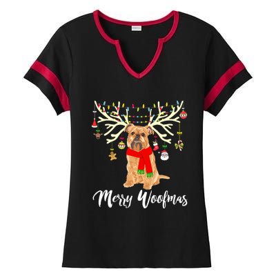 Merry Woofmas Brussels Griffon Reindeer Christmas Dog Ladies Halftime Notch Neck Tee