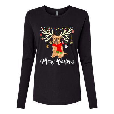 Merry Woofmas Brussels Griffon Reindeer Christmas Dog Womens Cotton Relaxed Long Sleeve T-Shirt