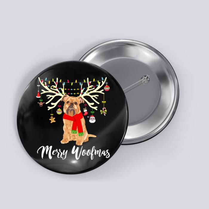 Merry Woofmas Brussels Griffon Reindeer Christmas Dog Button