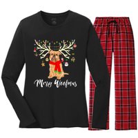 Merry Woofmas Brussels Griffon Reindeer Christmas Dog Women's Long Sleeve Flannel Pajama Set 