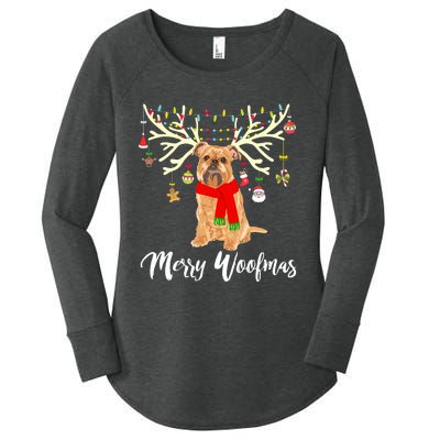 Merry Woofmas Brussels Griffon Reindeer Christmas Dog Women's Perfect Tri Tunic Long Sleeve Shirt