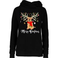 Merry Woofmas Brussels Griffon Reindeer Christmas Dog Womens Funnel Neck Pullover Hood