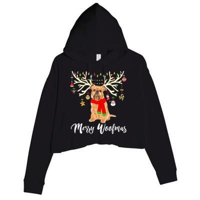 Merry Woofmas Brussels Griffon Reindeer Christmas Dog Crop Fleece Hoodie