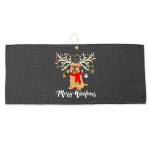 Merry Woofmas Brussels Griffon Reindeer Christmas Dog Large Microfiber Waffle Golf Towel