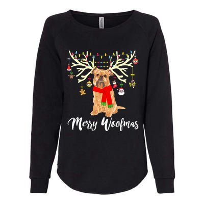 Merry Woofmas Brussels Griffon Reindeer Christmas Dog Womens California Wash Sweatshirt