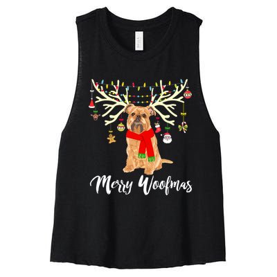 Merry Woofmas Brussels Griffon Reindeer Christmas Dog Women's Racerback Cropped Tank