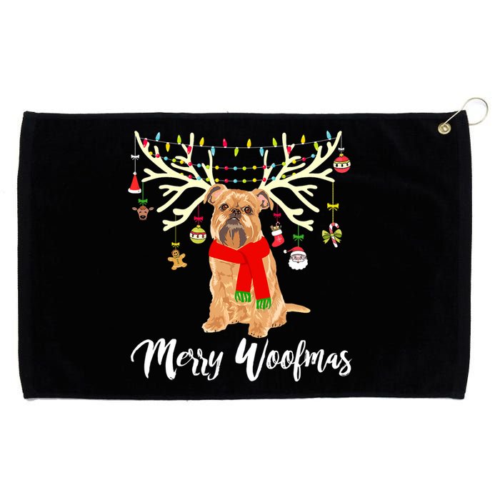 Merry Woofmas Brussels Griffon Reindeer Christmas Dog Grommeted Golf Towel