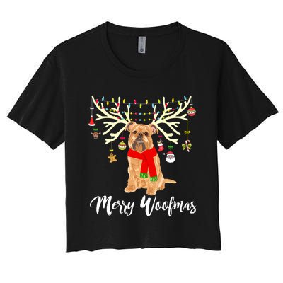 Merry Woofmas Brussels Griffon Reindeer Christmas Dog Women's Crop Top Tee